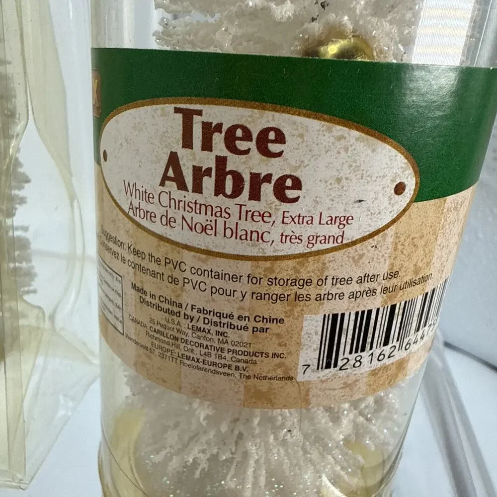 4 Lemax White Christmas Village Trees Set With Ornaments Bottle Brush In Box
